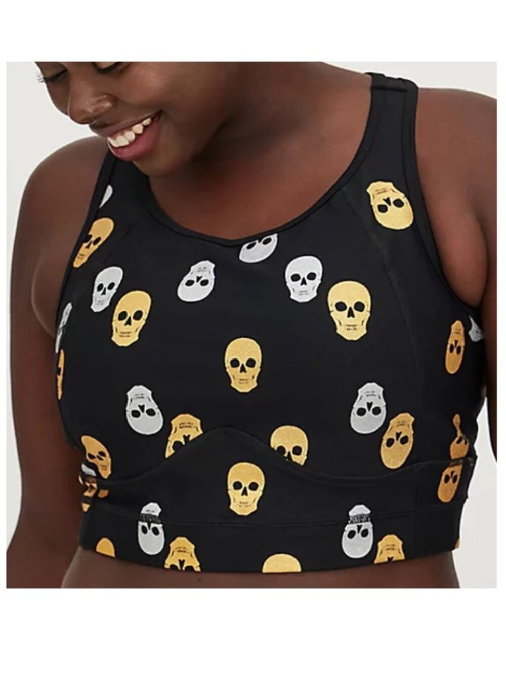 Torrid 3X black silver gold skull stretch sports bra NWT